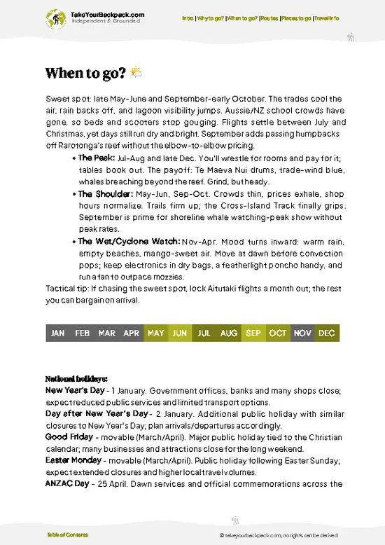 example page 3 from our offline Travel Guide for Cook Islands